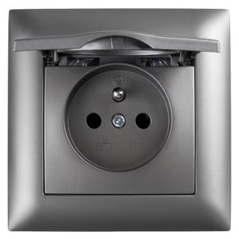 Единичен контакт със заземяване и капаче с рамка OSTE JNH005-G Grey