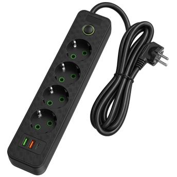 Разклонител Удължител 4 гнезда + 2x USB-A + USB-C JNH021-4A Black