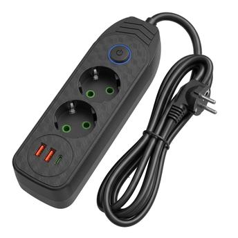 Мережевий фільтр Подовжувач 2 розетки + 2x USB-A + USB-C JNH023-2B Black