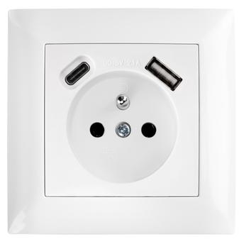 Single grounded socket with frame + USB-A USB-C OSTE JNH004-G White