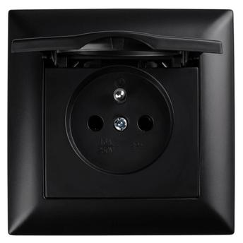 Единичен контакт със заземяване и капаче с рамка OSTE JNH005-G Black