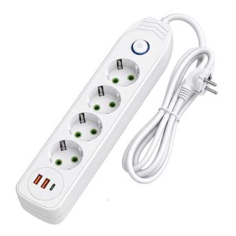 Разклонител Удължител 4 гнезда + 2x USB-A + USB-C JNH025-4B White