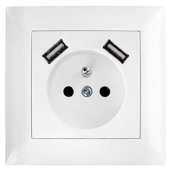 Единичен контакт със заземяване + 2x USB-A OSTE JNH003-G White