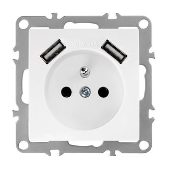 Единичен контакт със заземяване + 2x USB-A OSTE JNH003-G White