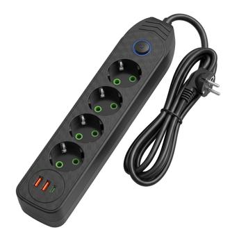 Мережевий фільтр Подовжувач 4 розетки + 2x USB-A + USB-C JNH025-4B Black