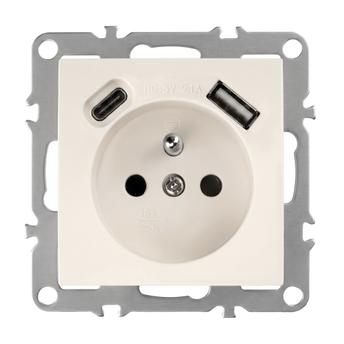 Single grounded socket + USB-A USB-C OSTE JNH004-G Beige