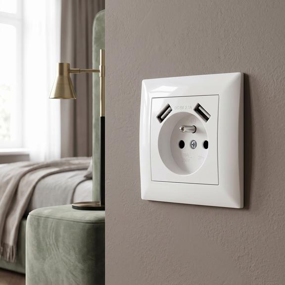 Ühekohaline maandusega pistikupesa + 2x USB-A OSTE JNH003-G White