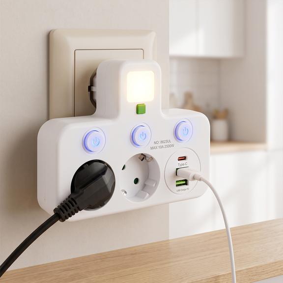 Steckdosenleiste 2 Steckdosen + 2x USB-A + USB-C JNH0-17 White
