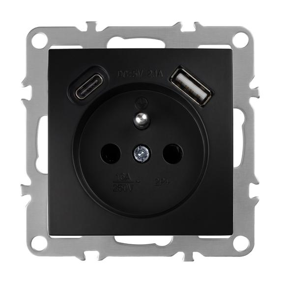 Egyszeres földelt aljzat + USB-A USB-C OSTE JNH004-G Black
