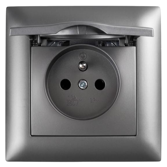 Единичен контакт със заземяване и капаче с рамка OSTE JNH005-G Grey