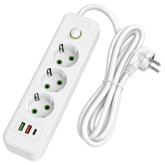 Power strip Extension cord 3 outlets + 2x USB-A + USB-C JNH020-3A White