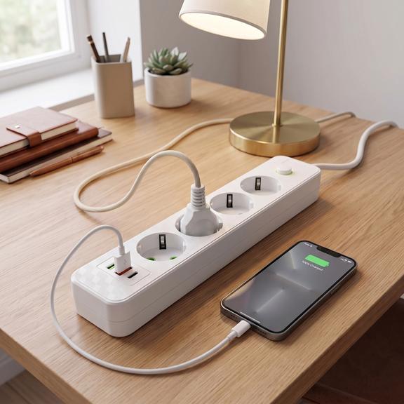 Pagarinātājs 4 rozetes + 2x USB-A + USB-C JNH021-4A White