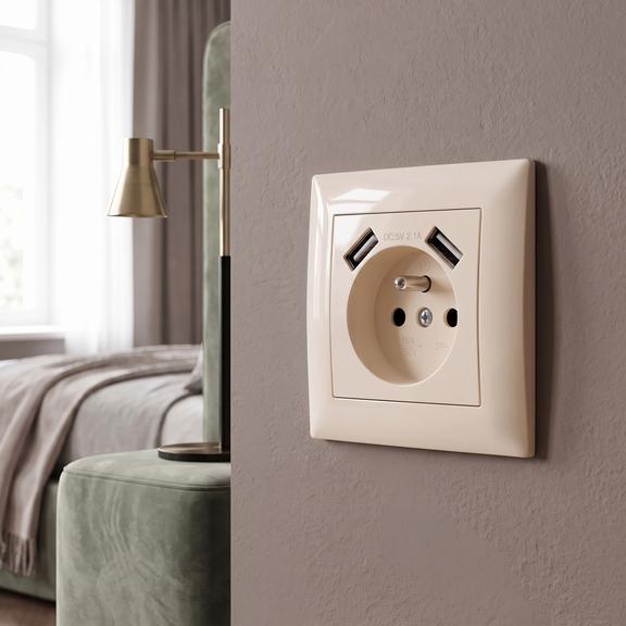 Ühekohaline maandusega pistikupesa + 2x USB-A OSTE JNH003-G Beige