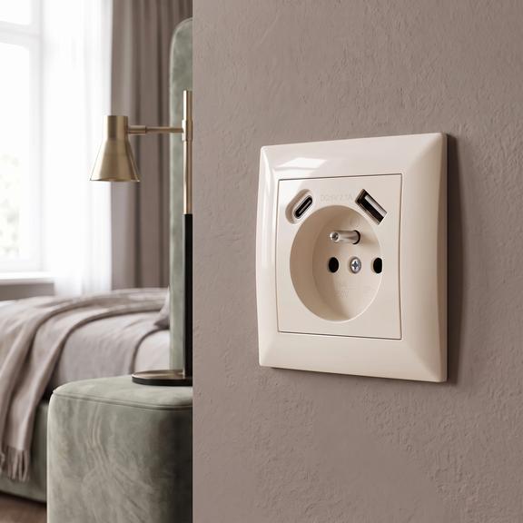 Ühekohaline maandusega pistikupesa + USB-A USB-C OSTE JNH004-G Beige