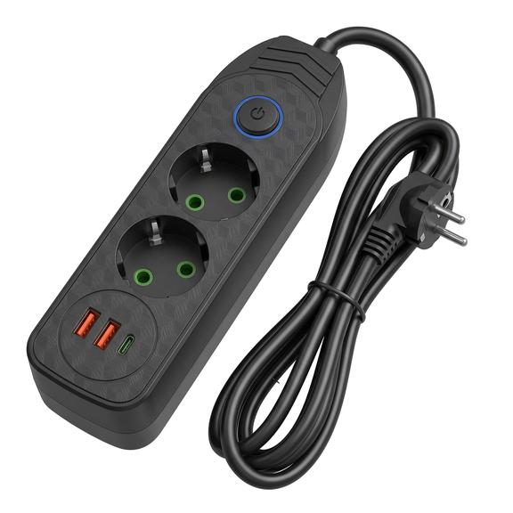 Stikdåse 2 stik + 2x USB-A + USB-C JNH023-2B Black