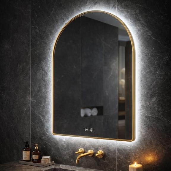 LED-VÄGGSPEGEL 80x60cm CAMLOT Brush Gold