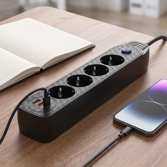 Stikdåse 4 stik + 2x USB-A + USB-C JNH025-4B Black