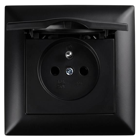 Единичен контакт със заземяване и капаче с рамка OSTE JNH005-G Black