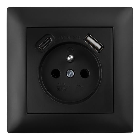 Egyszeres földelt aljzat + USB-A USB-C OSTE JNH004-G Black