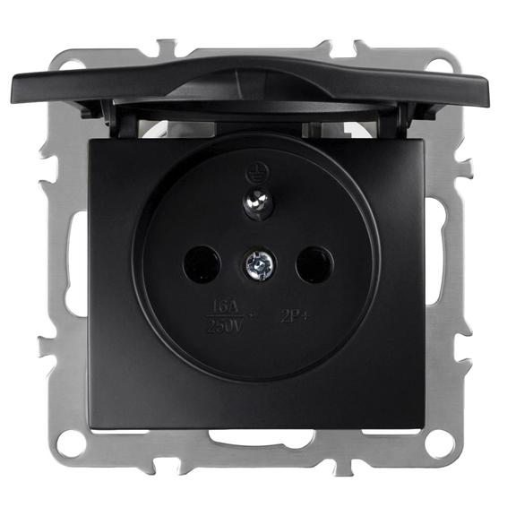 Vienvietīga rozete ar zemējumu un vāciņu OSTE JNH005-G Black