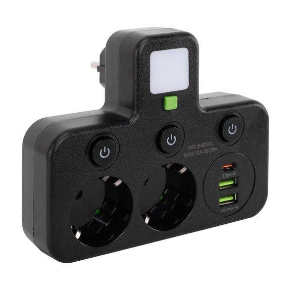 Steckdosenleiste 2 Steckdosen + 2x USB-A + USB-C JNH0-17 Black
