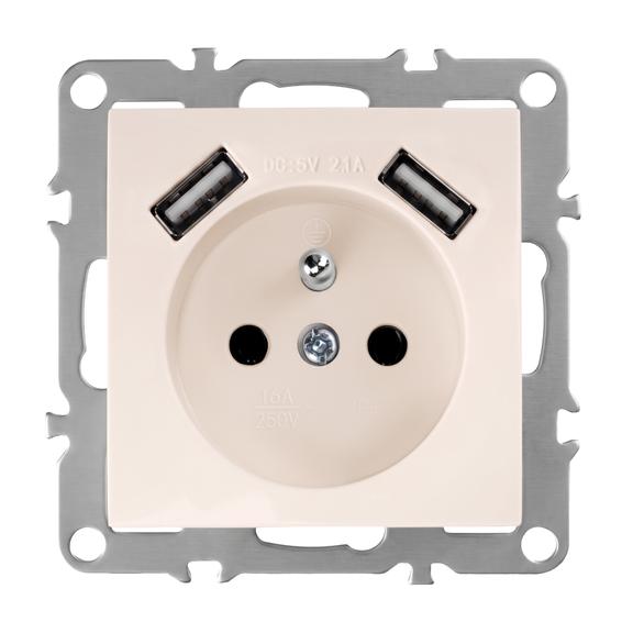 Ühekohaline maandusega pistikupesa + 2x USB-A OSTE JNH003-G Beige