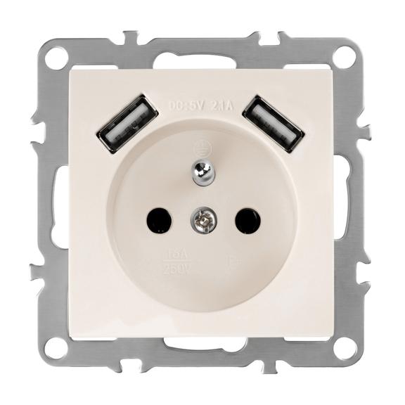 Viengubas lizdas su įžeminimu + 2x USB-A OSTE JNH003-G Beige