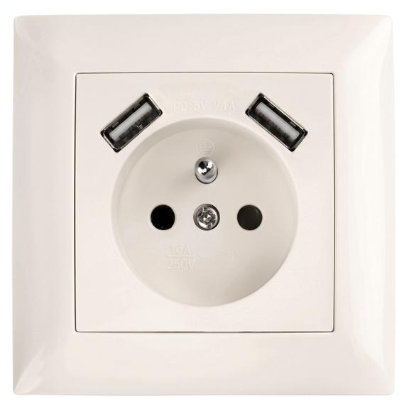 Single grounded socket with frame + 2x USB-A OSTE JNH003-G Beige