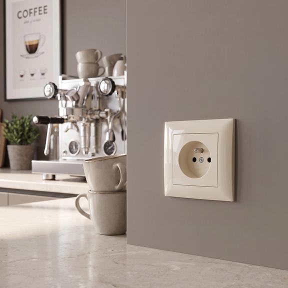 Viengubas lizdas su įžeminimu ir rėmeliu OSTE JNH001-G Beige