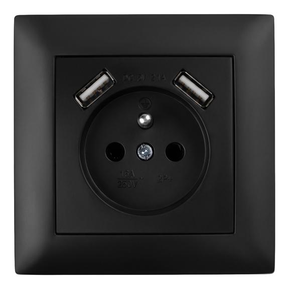 Ühekohaline maandusega pistikupesa + 2x USB-A OSTE JNH003-G Black