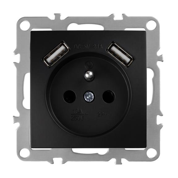 Ühekohaline maandusega pistikupesa + 2x USB-A OSTE JNH003-G Black