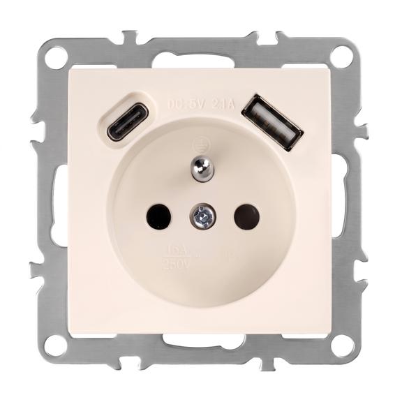 Ühekohaline maandusega pistikupesa + USB-A USB-C OSTE JNH004-G Beige