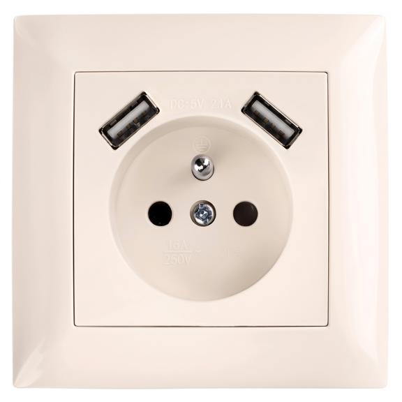 Ühekohaline maandusega pistikupesa + 2x USB-A OSTE JNH003-G Beige
