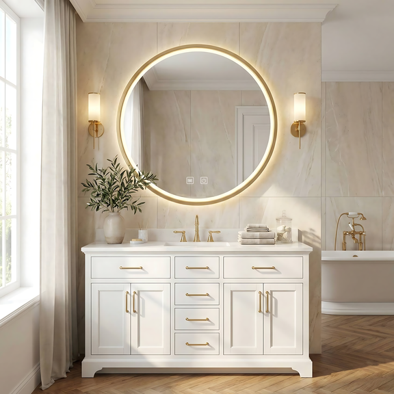 LED-VÄGGSPEGEL 70 cm MMJ Borstad Guld