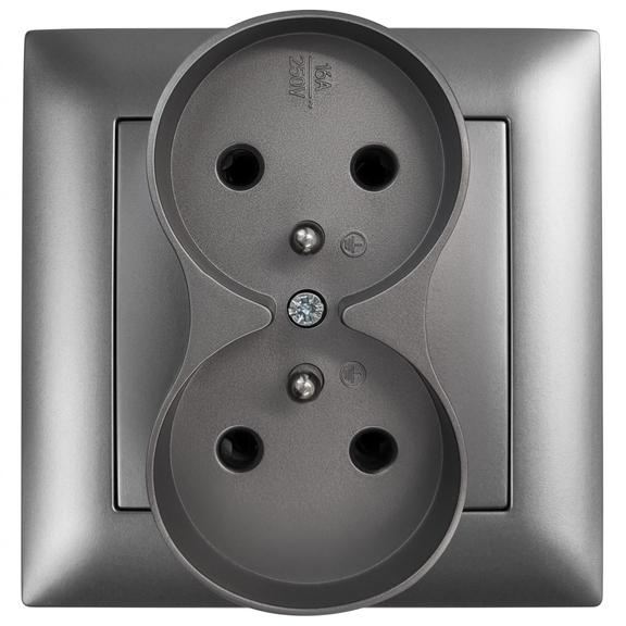 Double prise avec mise à la terre et cadre OSTE JNH002-G Grey