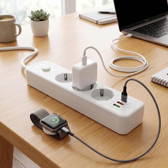 Power strip Extension cord 3 outlets + 2x USB-A + USB-C JNH020-3A White
