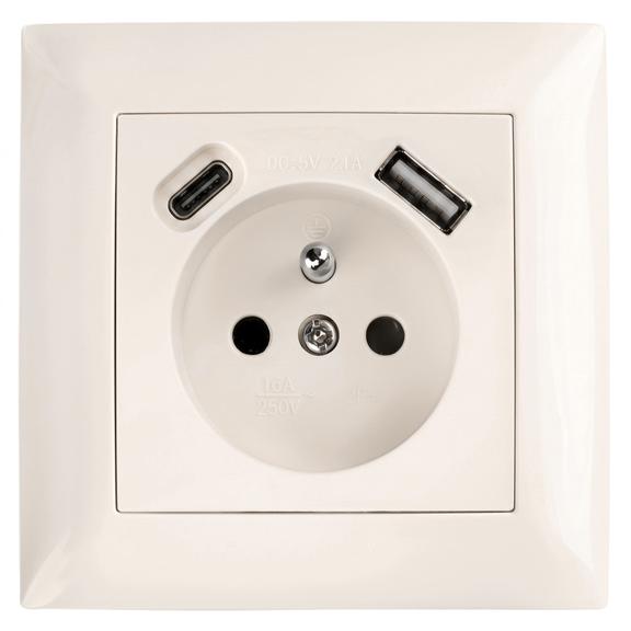 Einzelsteckdose mit Erdung und Rahmen + USB-A USB-C OSTE JNH004-G Beige