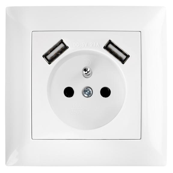 Ühekohaline maandusega pistikupesa + 2x USB-A OSTE JNH003-G White