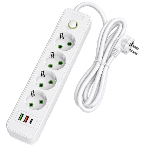 Pagarinātājs 4 rozetes + 2x USB-A + USB-C JNH021-4A White