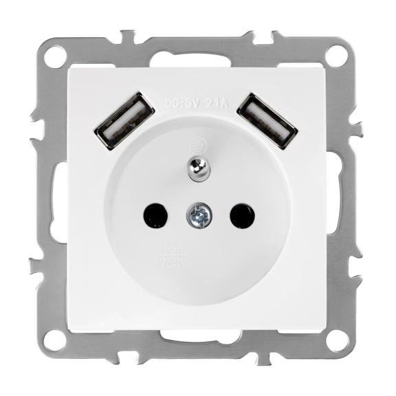 Ühekohaline maandusega pistikupesa + 2x USB-A OSTE JNH003-G White