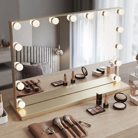 Spegel LED Hollywood L.Gold 80x60
