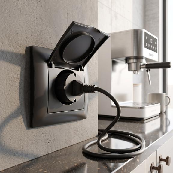 Vienvietīga rozete ar zemējumu un vāciņu OSTE JNH005-G Black