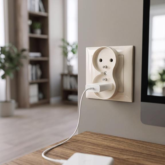 Double grounded socket with frame OSTE JNH002-G Beige