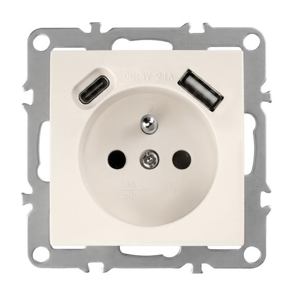 Single grounded socket + USB-A USB-C OSTE JNH004-G Beige