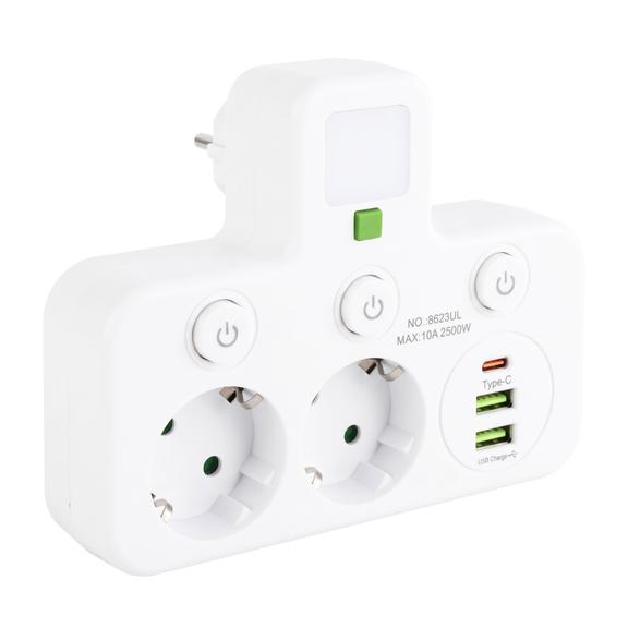 Steckdosenleiste 2 Steckdosen + 2x USB-A + USB-C JNH0-17 White