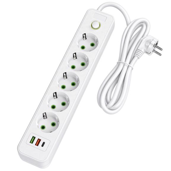 Pagarinātājs 5 ligzdas + 2x USB-A + USB-C JNH022-5A White